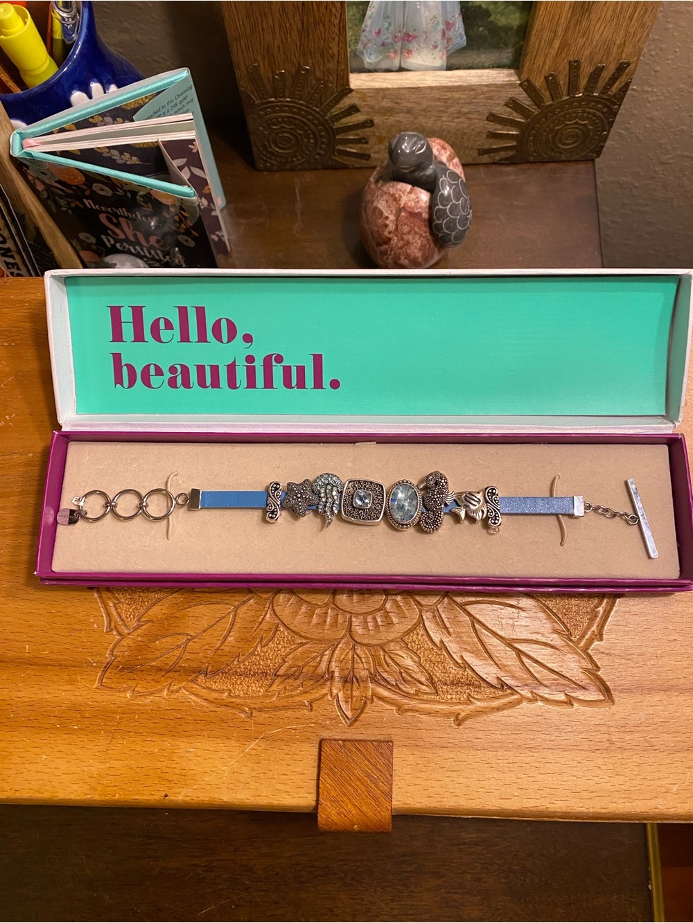 Lori Bonn Ocean theme sterling charms with leather Bracelet 7 to 8 inches